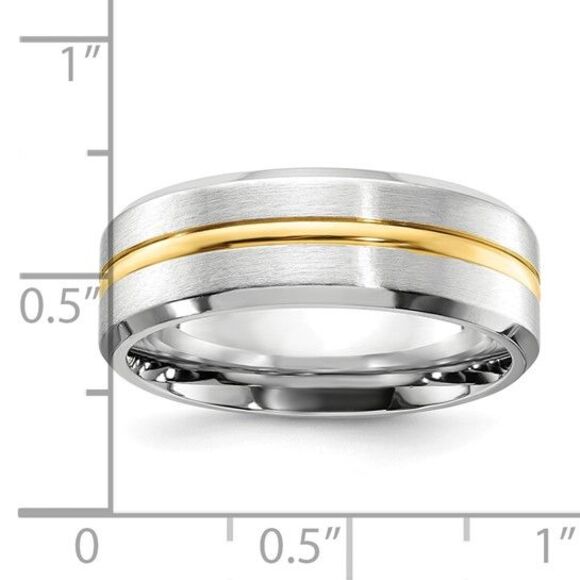 Chisel Cobalt Brushed & Polished Yellow IP-plated Center Beveled Edge 8mm Band - Picture 4 of 9